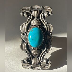 vintage native American Turquoise and Sterling-silver Statement Ring WoW